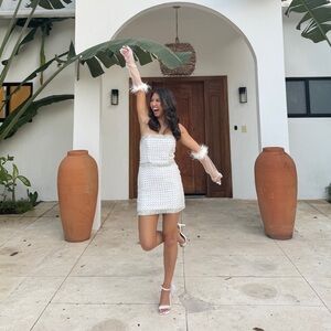 Rhinestone Feather White Heels by Azalea Wang